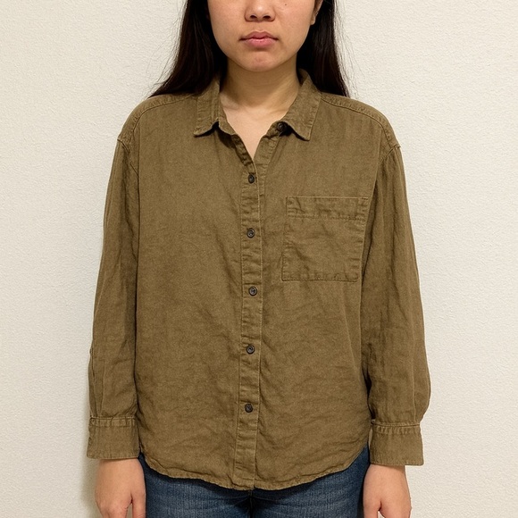 James Perse Casual 100% Linen Olive Button Down Shirt Size 1 Small - Picture 1 of 6